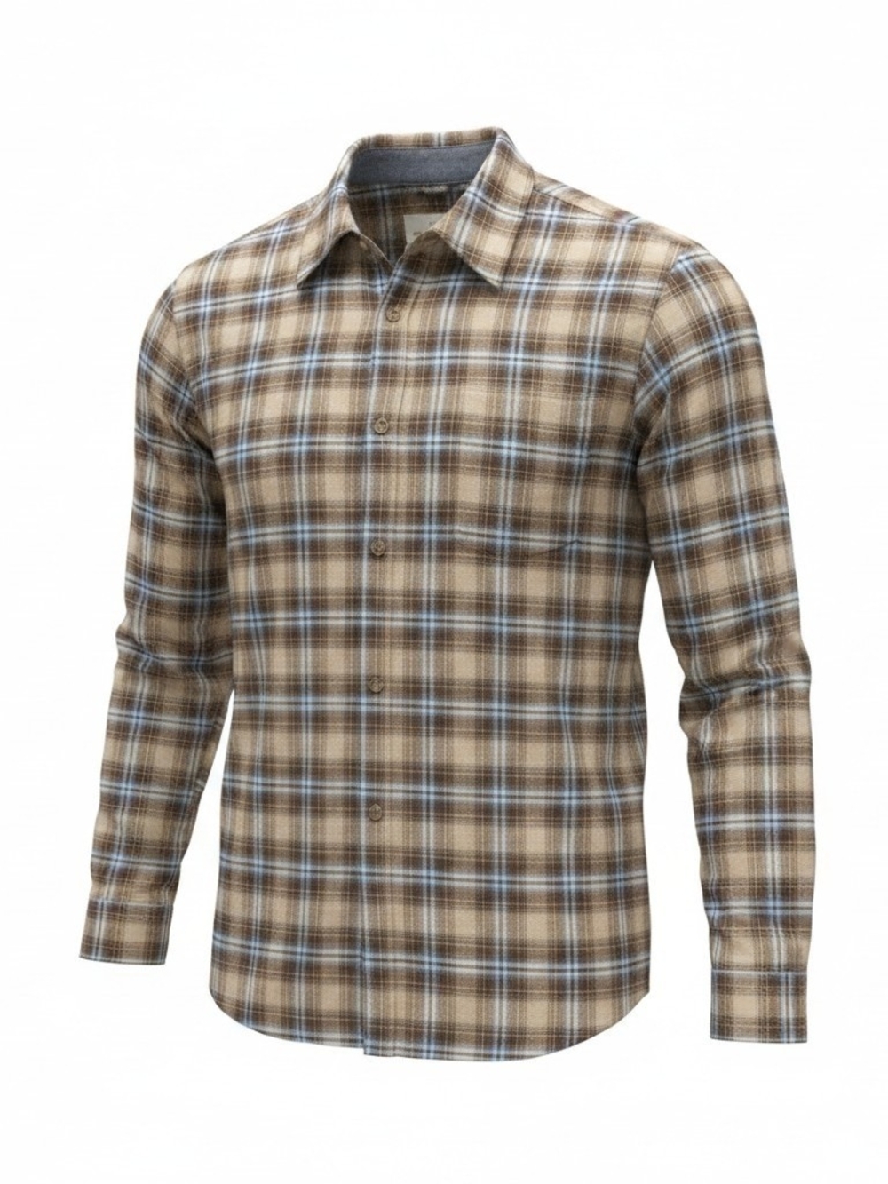 Men's Brown Plaid Button-Down Casual Shirt